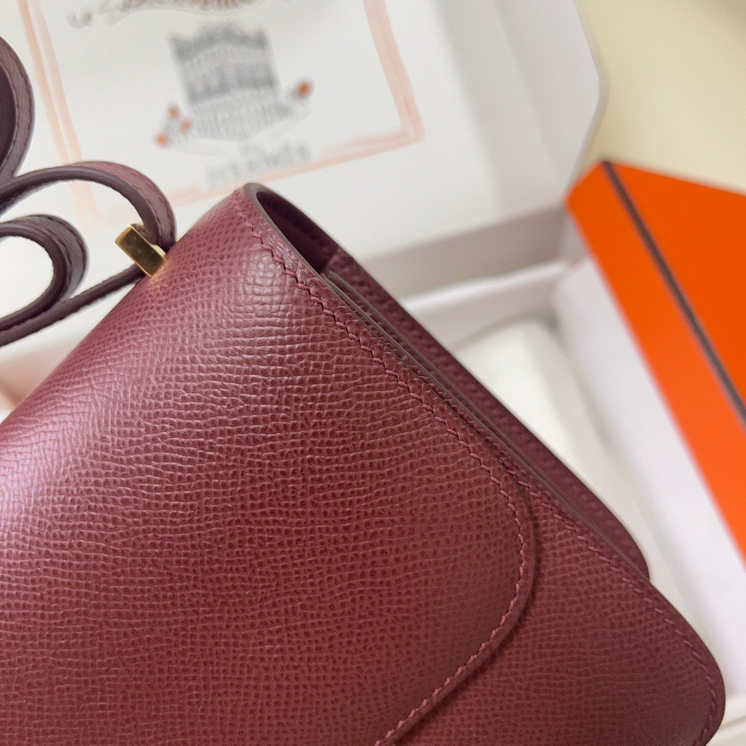 Hermes Constance 18 Mini Shoulder Bag In Bordeaux Epsom Leather